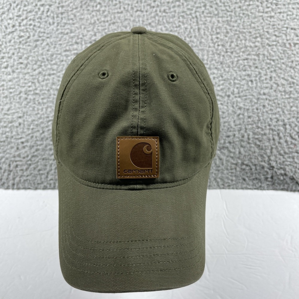 Carhartt Odessa Canvas Mens Hat Adjustable Strapback Leather‎ Logo Olive Green